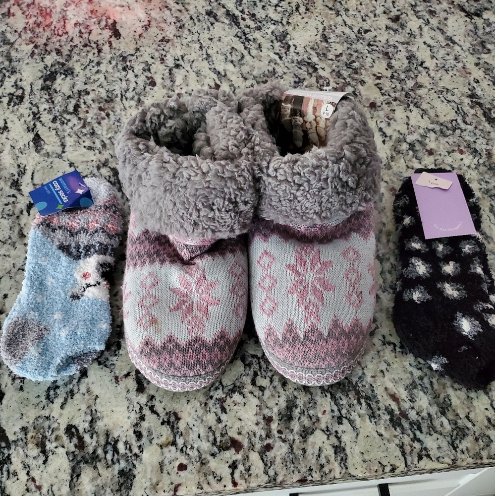 Cozy Gray and Pink  Slippers and socks